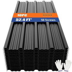 Bk-10pc Brakki Corrugated Metal Roofing Panels 10pcs 52.4 Ft Black Galvanized Steel Roof