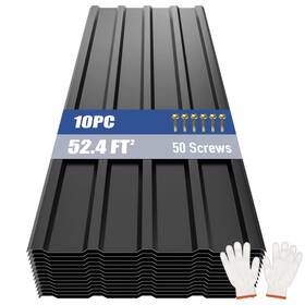 Rf02-108l-bk-10pc Brakki Metal Roofing Panels 10pcs 52.4 Ft L42.52 Inch Xw17.72 Black Corrugated Galvani