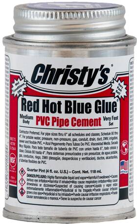 Christys 044752110044 Red Hot Blue Glue Pvc Cement - Medium Body Very Fast Set Low-voc 1/4 Pint