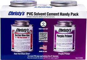 Christys 044752342803 Handy Pack Red Hot Blue Glue Medium Body Pvc Cement And Purple Primer 1/2 P