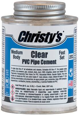 Christys 044752353809 Clear Pvc Cement - Medium Body Fast Set Low-voc 1/2 Pint 8 Fl Oz