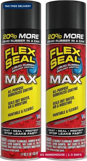 Flex Seal 810129870329 Max 17 Oz 2-pack Black Stop Leaks Instantly Waterproof Rubber Spr