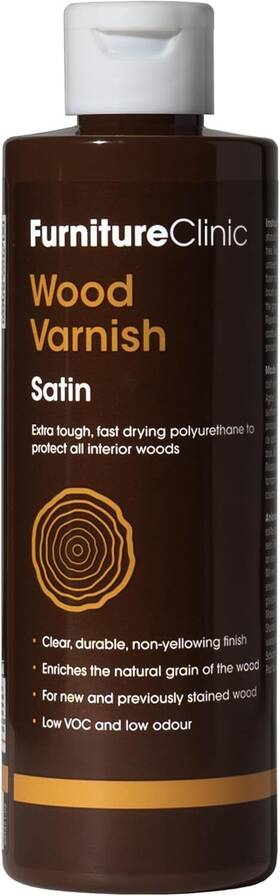 Furniture Clinic 5060202373178 Wood Varnish Satin Polycrylic Waterproof 250ml