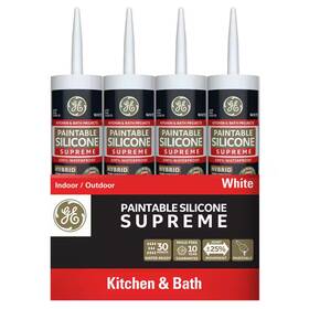 Ge 313051830817 Paintable Supreme Silicone Caulk 9.5 Oz Kitchen And Bath Sealant White 12-pack