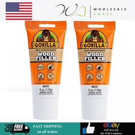 113192 Gorilla All Purpose Wood Filler White 6oz Tube 2-pack Water-resistant