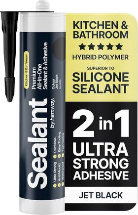 Hemway 5056203718230 Jet Black Hybrid Polymer Adhesive Sealant 13.1oz For Kitchen And Bathroom