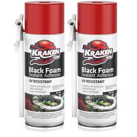 Kraken Bond 711181259513 Black Spray Waterfall Foam Sealant - 2x12oz Expanding Polyurethane