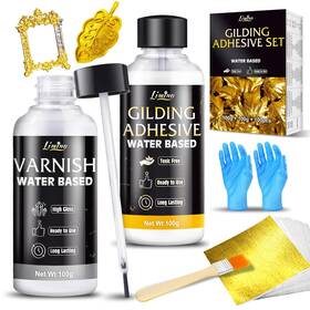 L0188 Limino Gold Leaf Gilding Adhesive Kit - 3.5oz Water Based Glue And Varnish