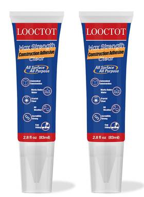 Looctot 756593187047 Max Strength Clear Construction Adhesive 2.8 Fl Oz Integrated Squeeze