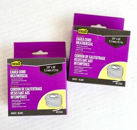 Ws31266 M D New - 2 Pack White Vinyl Caulk Cord Weatherseal 1/8in X 30ft