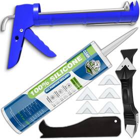 Pelto 726667816180 Clear Silicone Sealant Caulk Gun Caulking Tool Kit - All-purpose 100% Sil