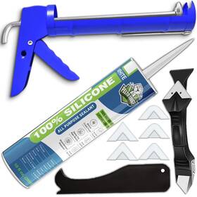 Pelto 753035049796 White Silicone Sealant Caulk Gun Caulking Tool Kit - All-purpose 100% Sil