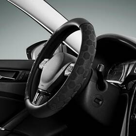 23bj040305 Pic Auto Massage Steering Wheel Cover Black Football Pattern Material Splice