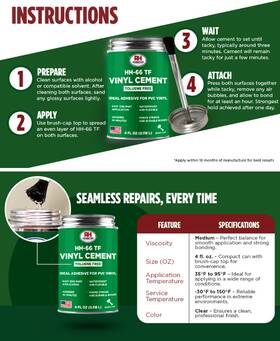 Hh66-tf-4oz Rh Adhesives Toluene Free Vinyl Cement 4oz Waterproof Pvc Adhesive Flexible Repair Glue - Usa