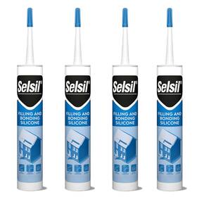 Selsil 723592318536 White Silicone Sealant - Waterproof 100% 4 X 10.1 Fl Oz Car