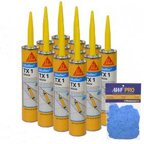 808180 Sika Sikaflex Tx 1 Polyurethane Textured Sealant 10.1oz White 12 Pack With Gloves