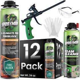 Sppf113-xcp-fireblock Sprayman 810108224471 X-climate Pro Fire Block Foam Sealant 24oz 660g 12 Pack Gun Incl. Set