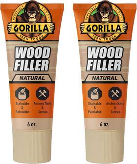 110327 The Gorilla Glue Company Wood Filler Natural Color 6oz Tube 2 Pack Indoor Outdoor Repairs