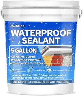Wadities 973129252053 Liquid Waterproof Sealant Clear - 5 Gallon Wall Bathroom Roof Water-based Wa