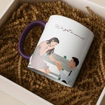 Custom Couple Portrait Anniversary, Illustration Accent Coffee Mug (11, 15OZ). Fixed Price $29.98.
