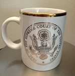 Vintage Supreme Court Seal Ceramic Coffee Mug Eagle White Gold Trim Euc. Fixed Price $24.50.