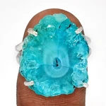 Treated Marine Blue Quartz Stalactite Slice 925 Silver Ring S.7.5 CR70856. Fixed Price $28.99.