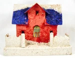 Christmas Putz House Red Blue Roof White Fence Sugar Glitter Japan #16. Fixed Price $48.74.