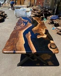 Modern Live Edge Walnut Epoxy River Solid Wood Desk Dining. Fixed Price $499.99.