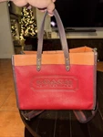 Coach C0777 Field Tote 30 Brick 2WAY Handbag Red Multi Leather Used. Fixed Price $210.00.