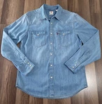 Levis Denim Shirt Pearl Snaps Western Blue Mens Size Cotton Jean Long Sleeve. Fixed Price $24.99.