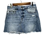 American Eagle Size 2 Women's Mini Skirt Blue Denim Distressed Euc. Fixed Price $15.99.