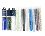 Czech Glass Beads 11 Tubes Mixed Size Blue Green Silver White Black Lot BR4. Fixed Price $17.00.