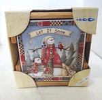 Drinking Stone Coaster Set Snowman Let It Wooden Box Of Four. Fixed Price $22.00.