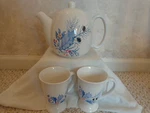 Tea Pot 3 Pc. Set Ceramic With Lid And 2 Pedestal Cups, Designpac, Inc. (#0497). Fixed Price $35.99.