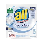 All Mighty Pacs Free Clear Super Concentrated He Laundry Detergent, 39/PACK. Fixed Price $33.68.