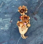 Vintage Rhinestone Brooch Mid-century Rose Bouquet Unique Red Blue Goldtone VJ47. Fixed Price $29.49.