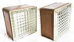 Glass Construction Block Art Deco Mcm "leather" Wrapped Bookends 5.75"X5.75". Fixed Price $40.00.