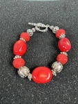 Silpada Sterling Silver Beads Red Coral & Carved Cinnabar Bracelet B0985. Fixed Price $72.25.