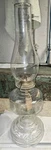 White Flame Light Co. Glass Round Pedestal Base Oil Lamp Eagle Burner Chimney. Fixed Price $21.00.
