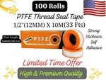 100 Rolls 1/2" X 396" Teflon Ptfe Thread Plumbing Seal Tape Pipe Industrial 3M. Fixed Price $33.99.