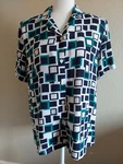 Alfred Dunner Womens Button Up Blouse Squares Vintage Brady Bunch 70'S Work Top. Fixed Price $19.00.