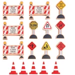 16 Pc Wooden Construction Signs And Traffic Cones - Site Road. Fixed Price $13.99.