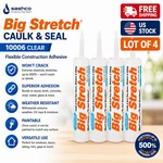 Lot Of 4 New Sashco 10006 Big Stretch Caulk & Seal, Won't Crack, Clear. Fixed Price $27.65.