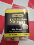 (50-PK) General Tools Button Plugs Hardwood 1/2" 312012. Fixed Price $7.00.