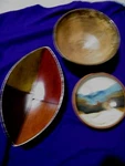 Three Fabulous Lovely Hand Crafted Stone ,sand,wood Look ,pottery Bowls Each Uni. Fixed Price $16.00.