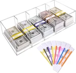 Clear Cash Tray With 300 Currency Wrappers, Acrylic Money Organizer Storage Chan. Fixed Price $49.30.