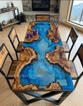 Blue Epoxy River Table Top Live Edge Wood Dining Handmade. Fixed Price $59.00.