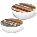 Vidaxl Two Piece Bowl Shaped Coffee Table Set In Solid Reclaimed Wood And Steel. Fixed Price $288.99.