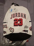 Jordan Backpack White/ Gym Red Universal One Size Bottle Pocket Fits 15" Laptop. Fixed Price $34.50.